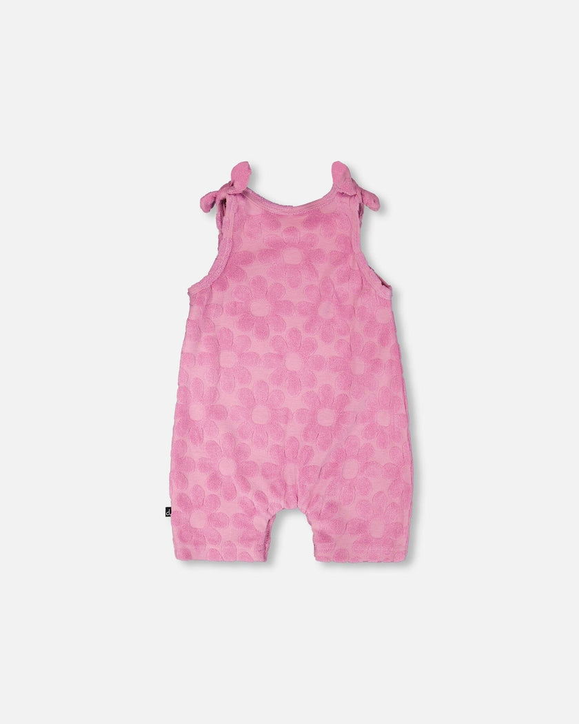 Terry Cloth Romper With Bows Pink