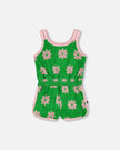 Terry Cloth Sleeveless Jumpsuit Green Printed Flowers