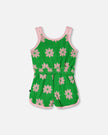 Terry Cloth Sleeveless Jumpsuit Green Printed Flowers