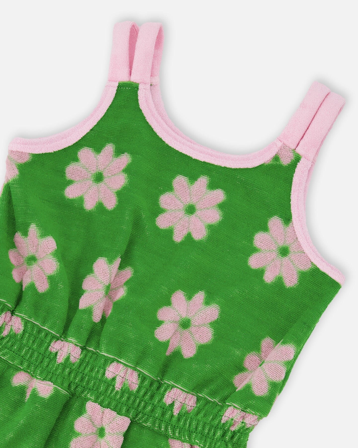 Terry Cloth Sleeveless Jumpsuit Green Printed Flowers