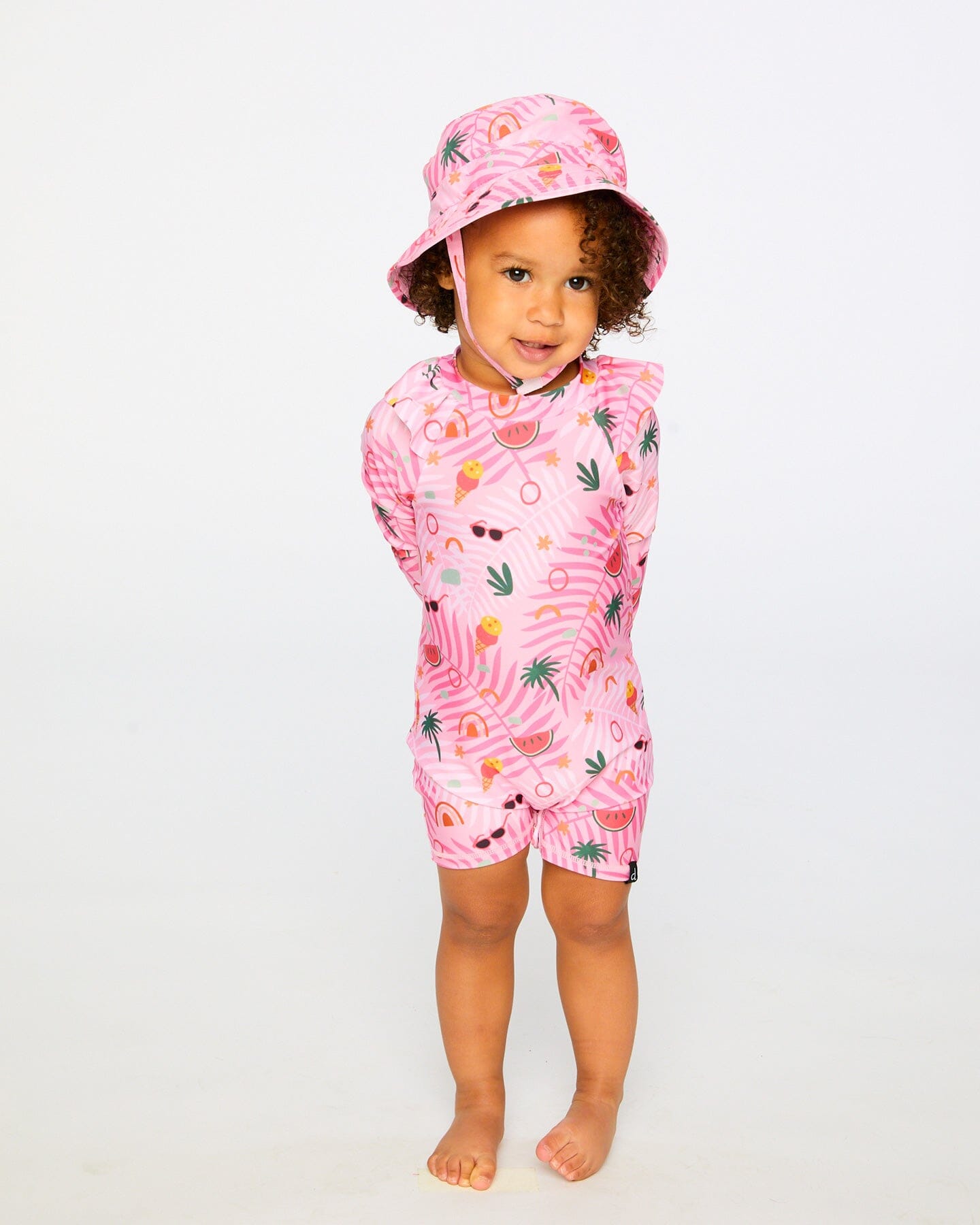 Baby And Toddler One-Piece Long Sleeve Rashguard Pink Beach Print