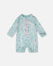 Baby And Toddler One-Piece Long Sleeve Rashguard Blue Seahorse Print