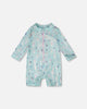 Baby And Toddler One-Piece Long Sleeve Rashguard Blue Seahorse Print
