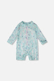 Baby And Toddler One-Piece Long Sleeve Rashguard Blue Seahorse Print