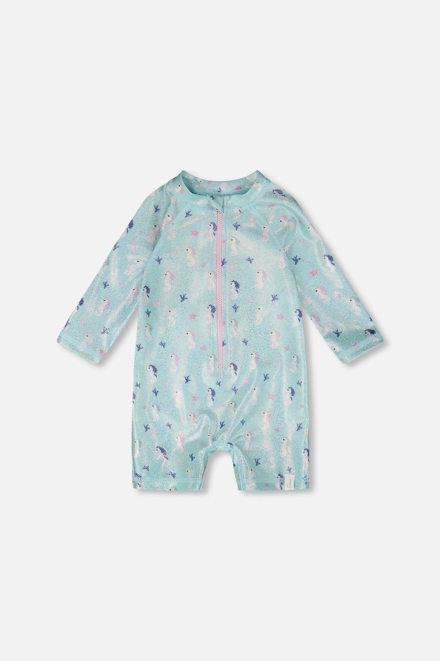 Baby And Toddler One-Piece Long Sleeve Rashguard Blue Seahorse Print
