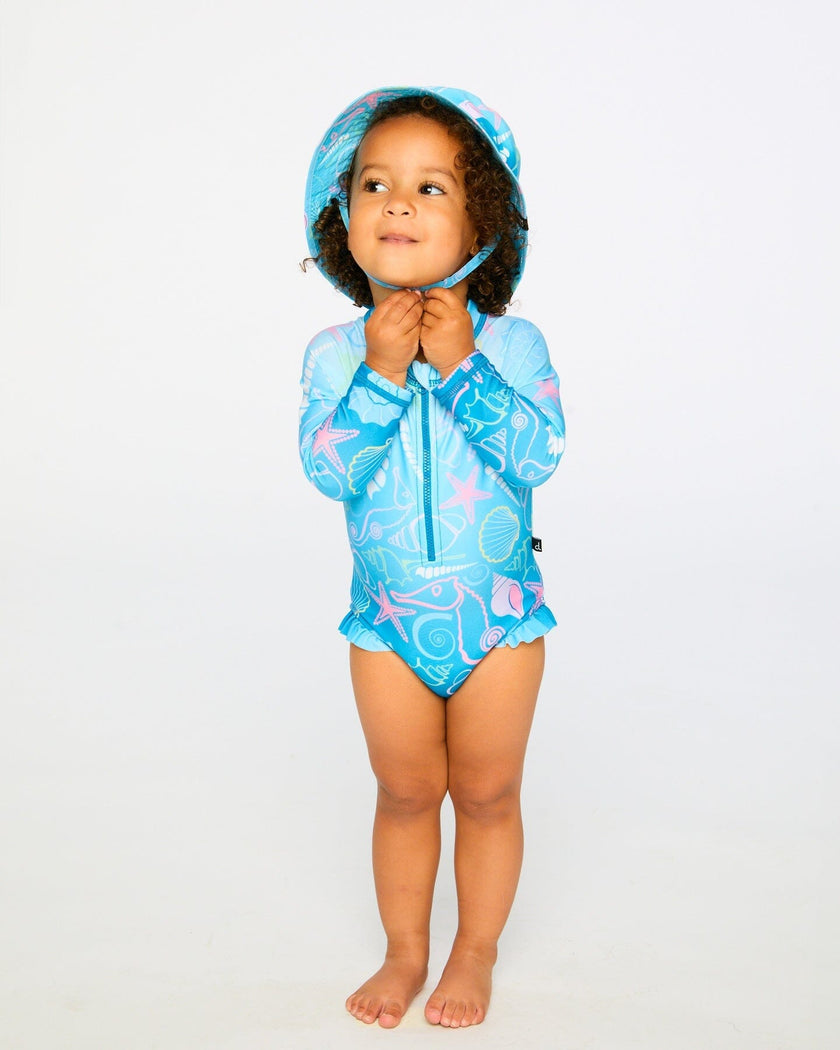 Baby And Toddler One-Piece Long Sleeve Rashguard Blue Shell Print