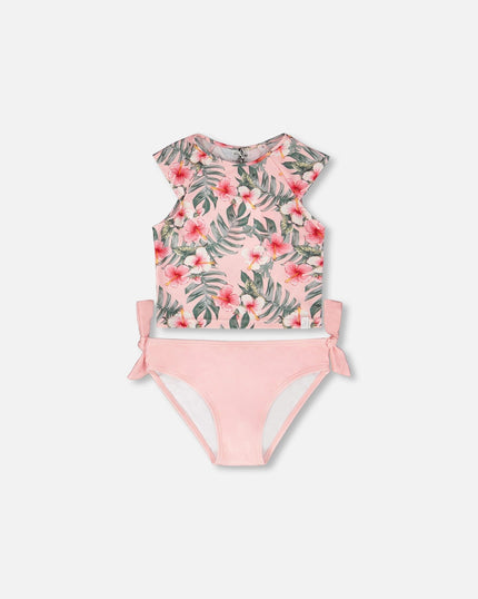 Two-Piece Swimsuit Pink Hibiscus Print
