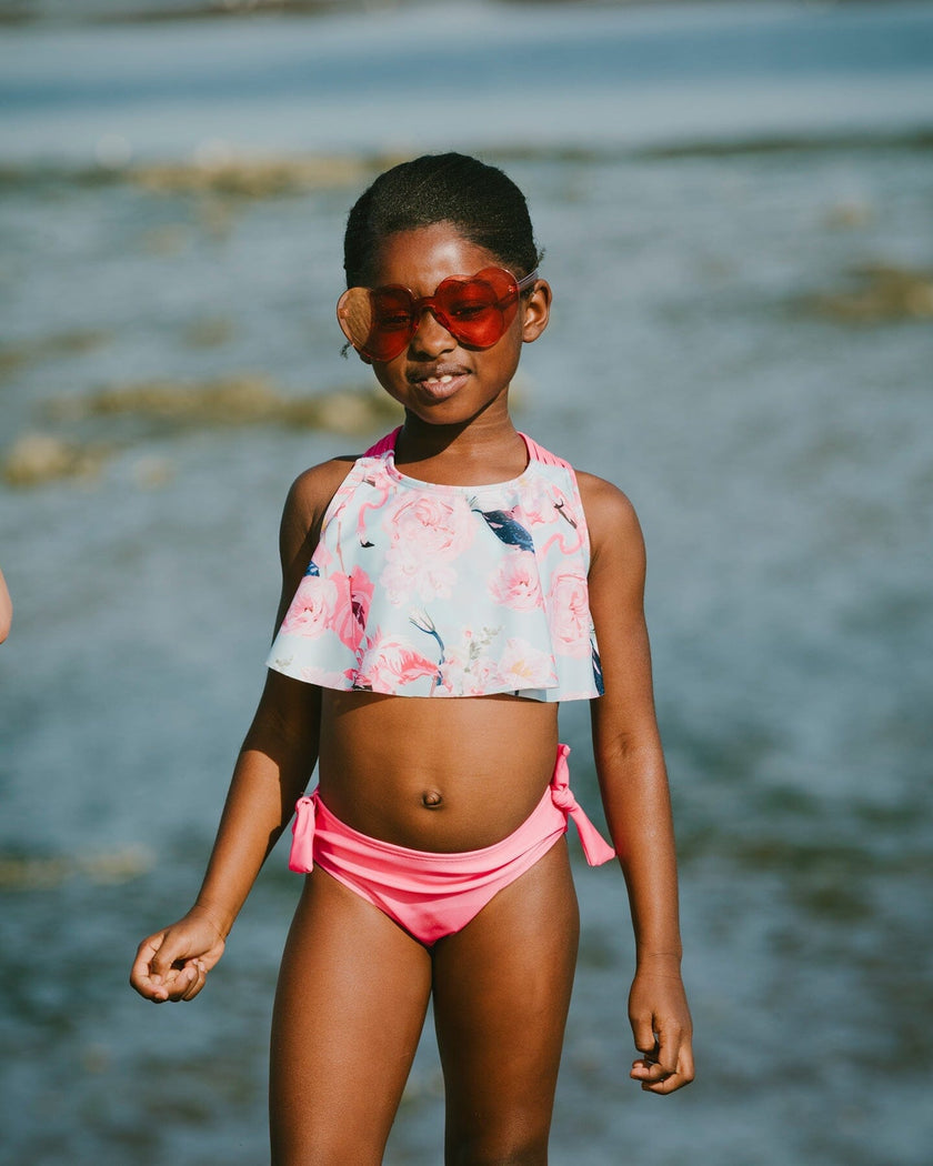 Two-Piece Swimsuit Blue Flamingo Print