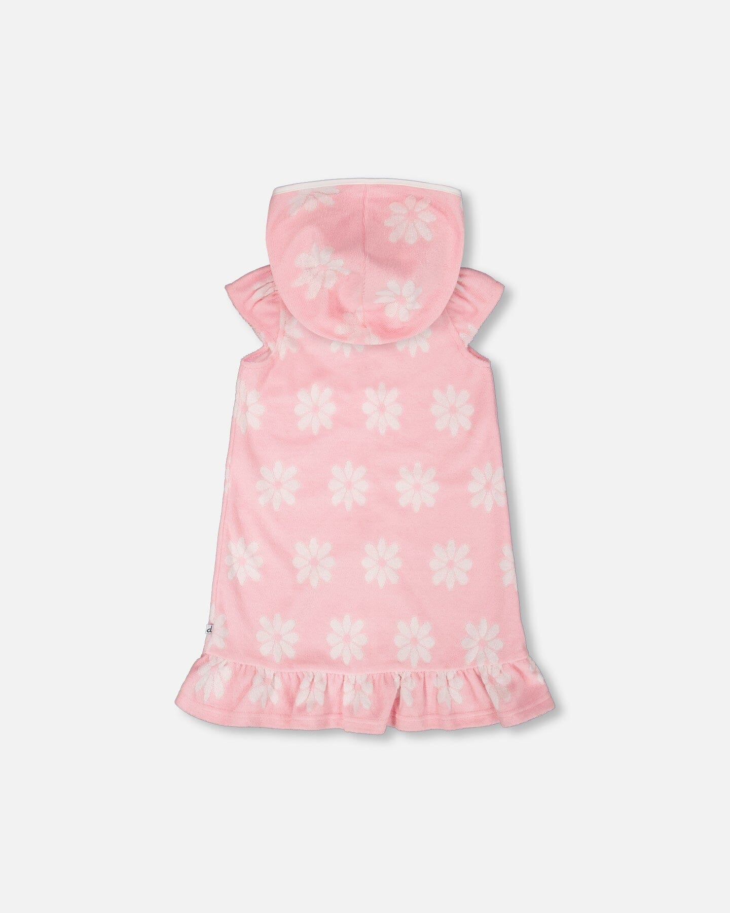 Terry Cloth Beach Hoodie Dress Pink Printed Flowers