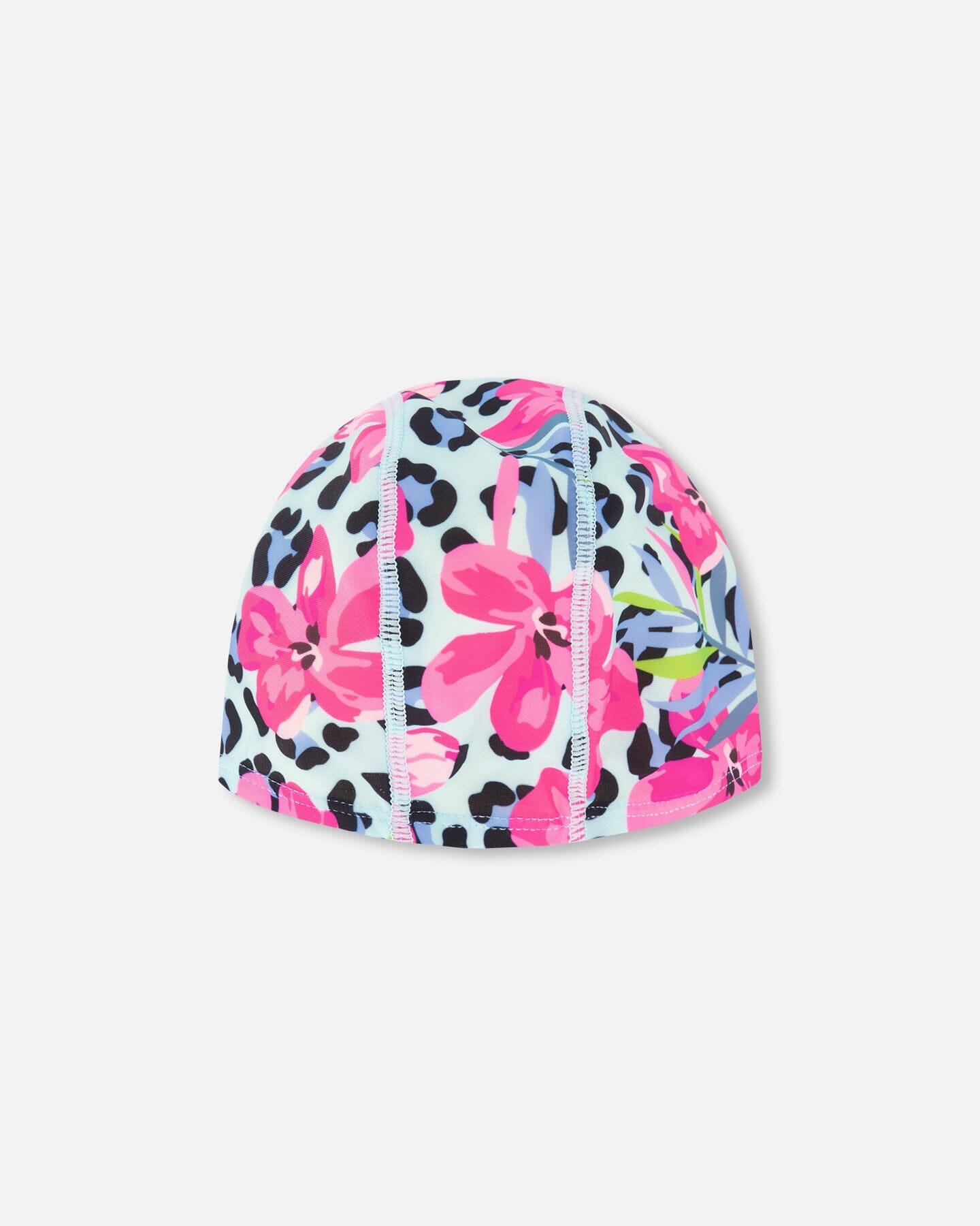 Swim Cap Blue Floral And Leopard Print
