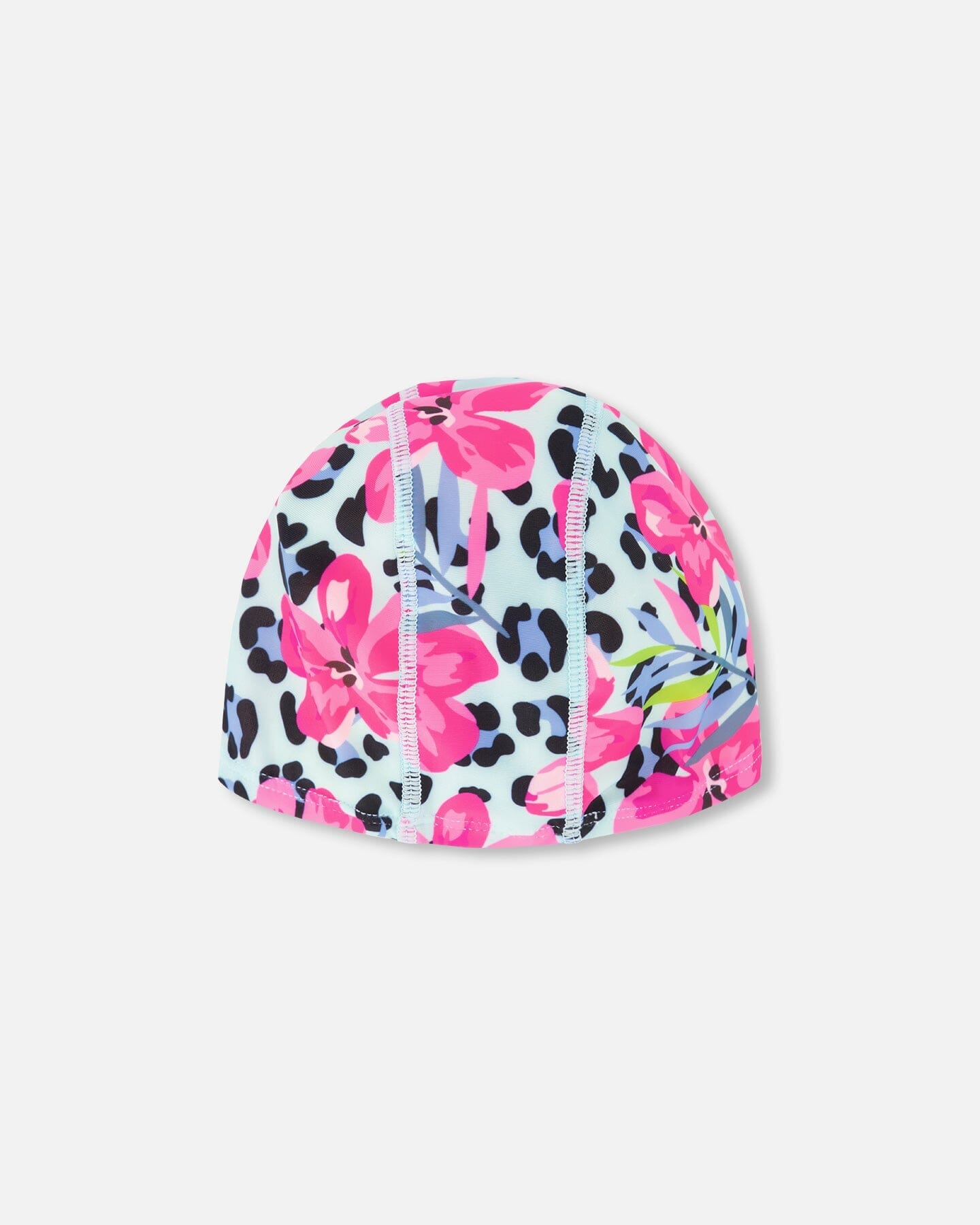 Swim Cap Blue Floral And Leopard Print