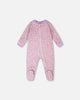 Organic Cotton Baby One-Piece Pyjama Purple Animal Print