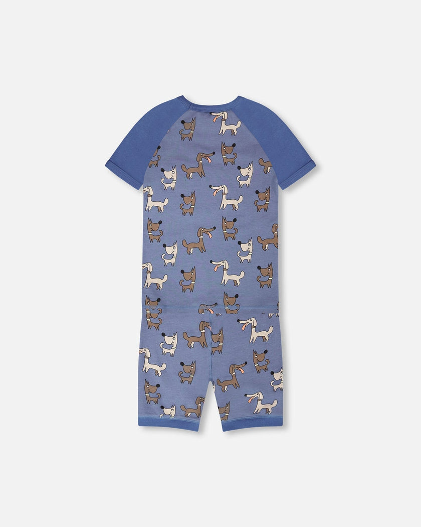 Organic Cotton Two-Piece Pyjama Set Blue Dog Print