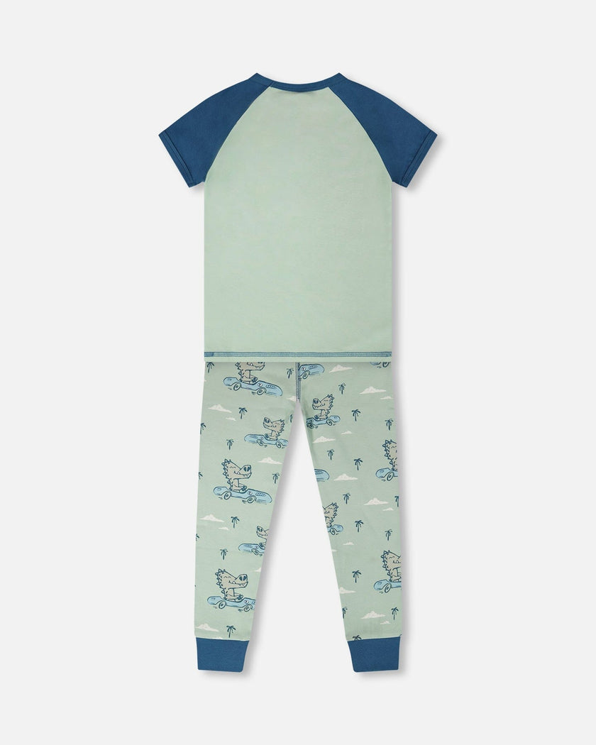 Organic Cotton Two-Piece Pyjama Set Green Crocodile Print