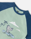 Organic Cotton Two-Piece Pyjama Set Green Crocodile Print
