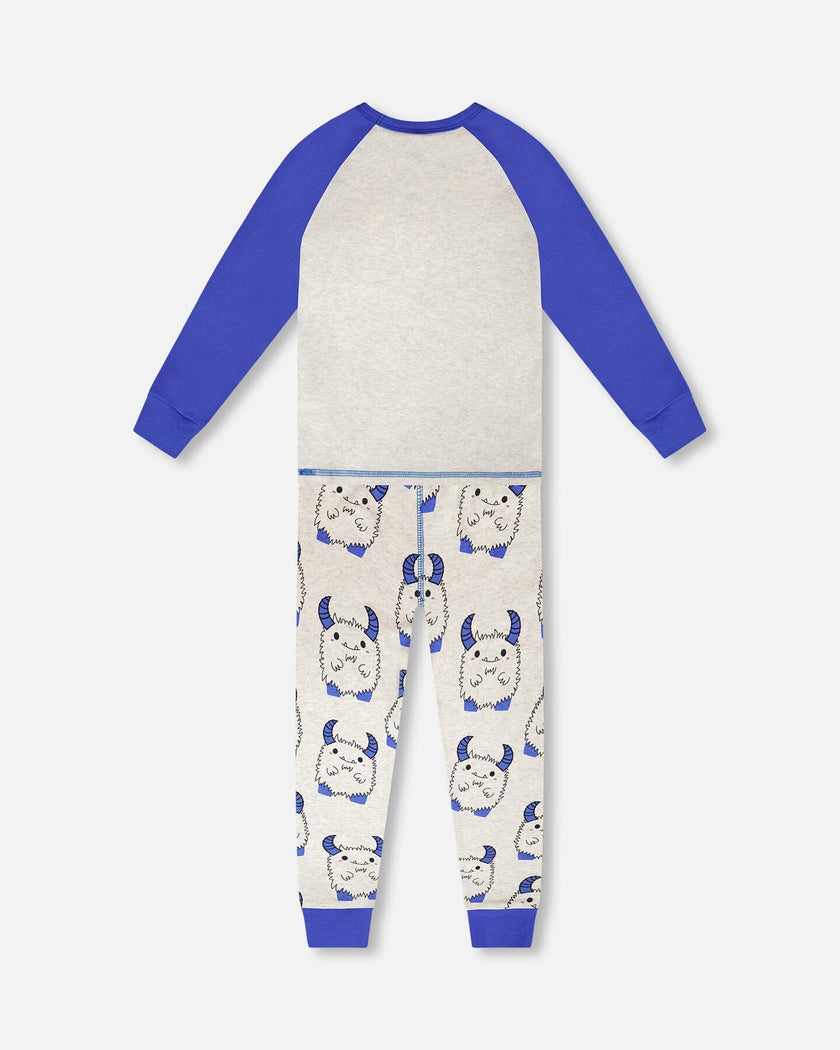 Organic Cotton Two-Piece Pyjama Set Grey Mix Monster Print