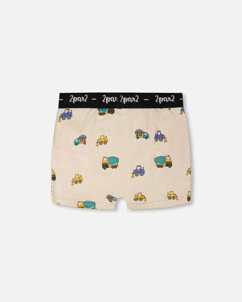Organic Cotton Boxer Beige Truck Print