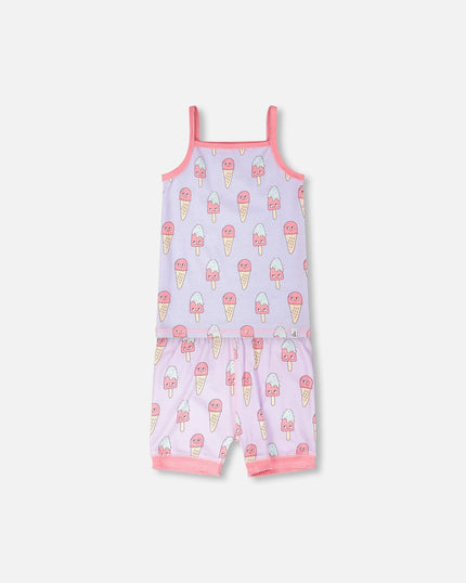 Organic Cotton Two-Piece Pyjama Set Lilac Printed Ice Creams