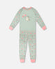 Organic Cotton Two-Piece Pyjama Set Green Kitten Print