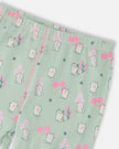 Organic Cotton Two-Piece Pyjama Set Green Kitten Print