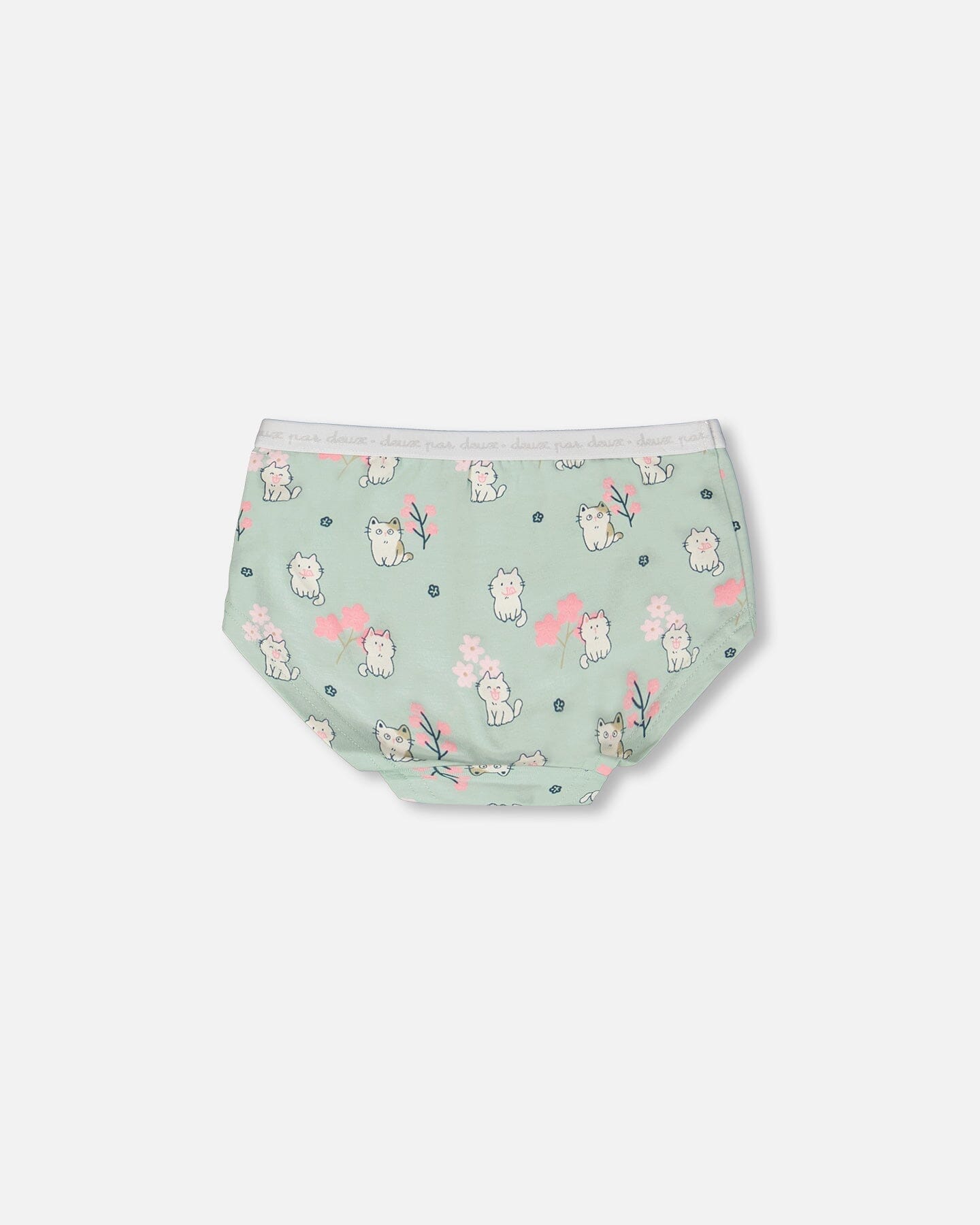 Organic Cotton Boyshort Panty Green Kitten Print