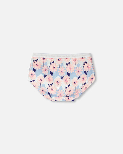 Organic Cotton Boyshort Panty Blue Smiling Flower Print