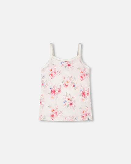 Organic Cotton Tank Underwear Pink Printed Flowers