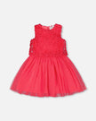 Sleeveless Textured Rosette Dress Pink