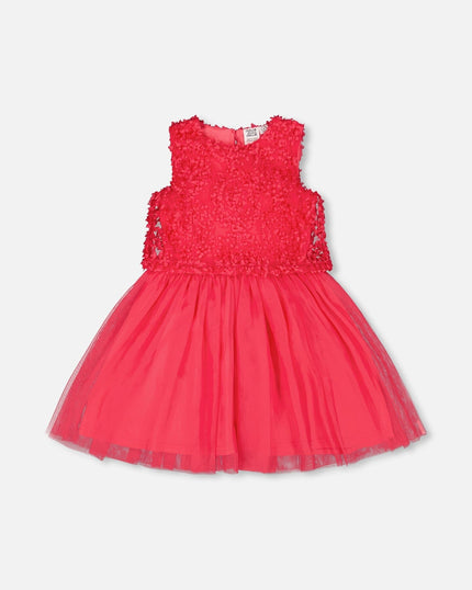 Sleeveless Textured Rosette Dress Pink
