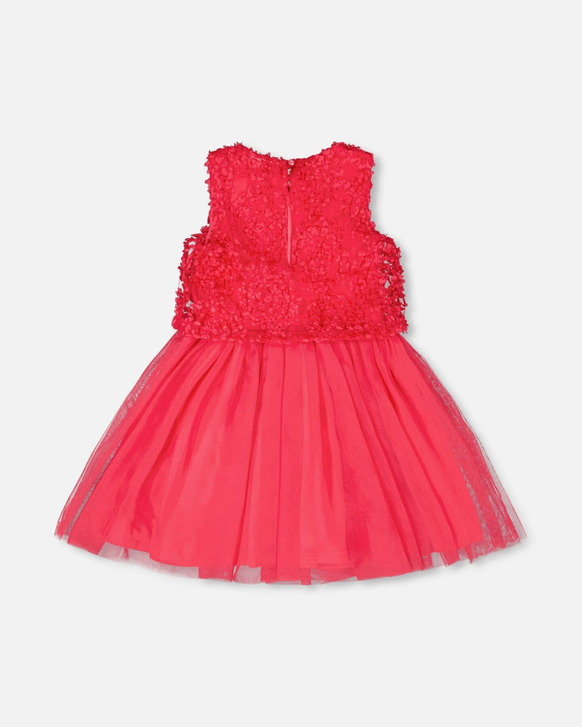 Sleeveless Textured Rosette Dress Pink