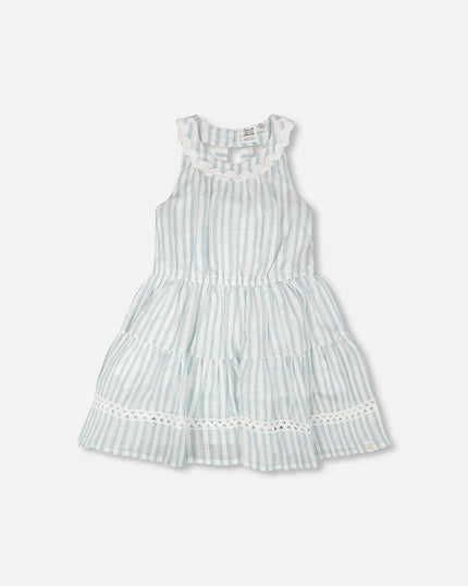 Multi-Tiered Dress White And Blue Stripes