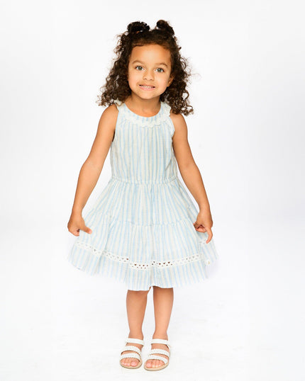 Multi-Tiered Dress White And Blue Stripes