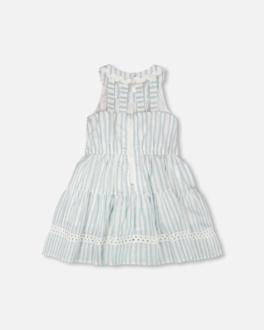 Multi-Tiered Dress White And Blue Stripes