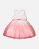 Bi-Material Pleated Mesh Dress White And Pink