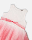 Bi-Material Pleated Mesh Dress White And Pink
