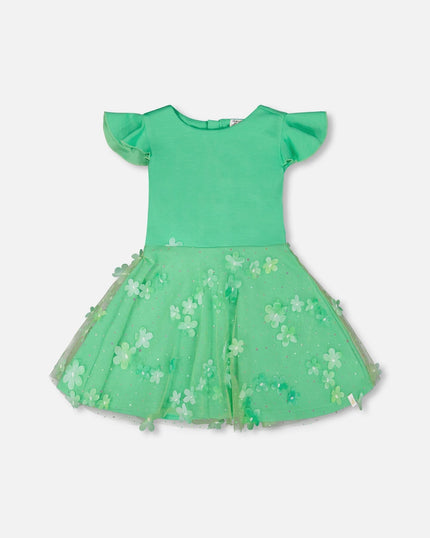 Bi-Material Dress Bright Mint Green