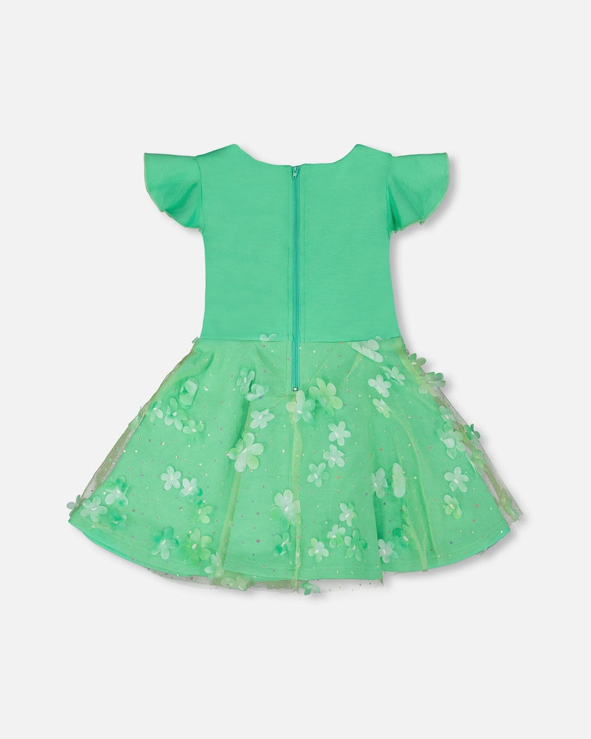 Bi-Material Dress Bright Mint Green