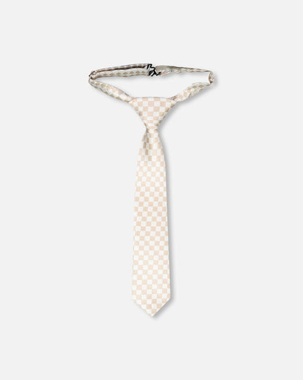 Neck Tie White And Sand Check