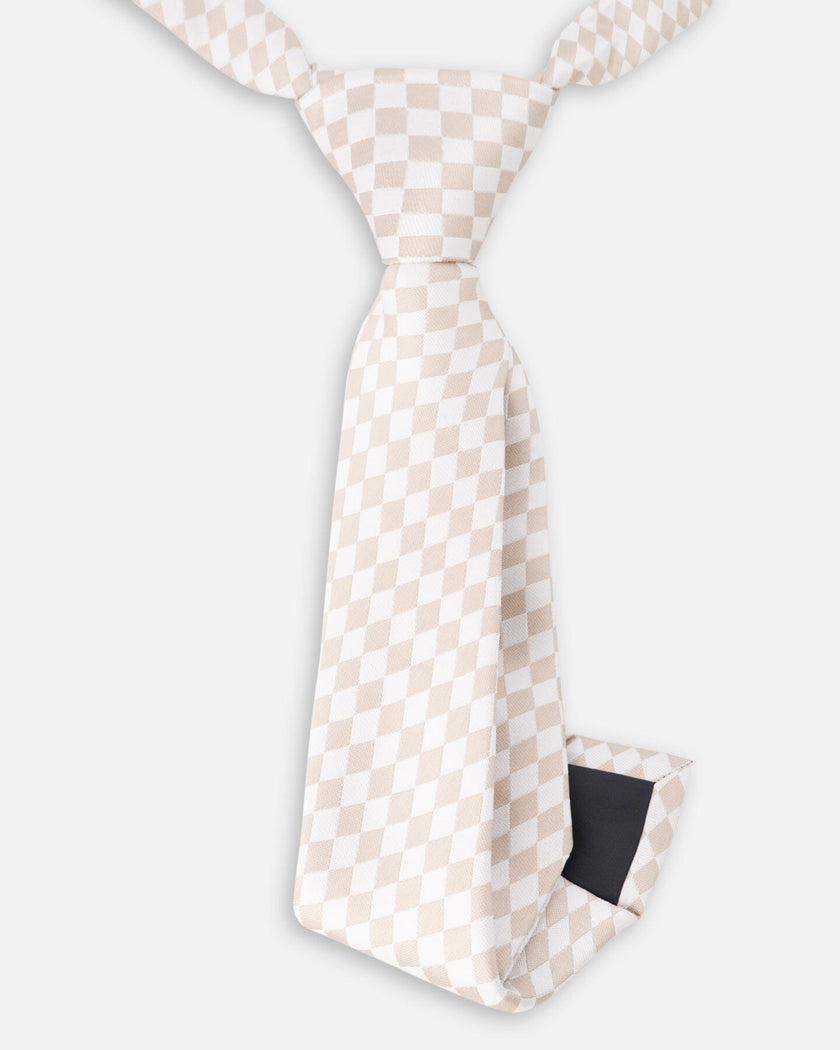Neck Tie White And Sand Check