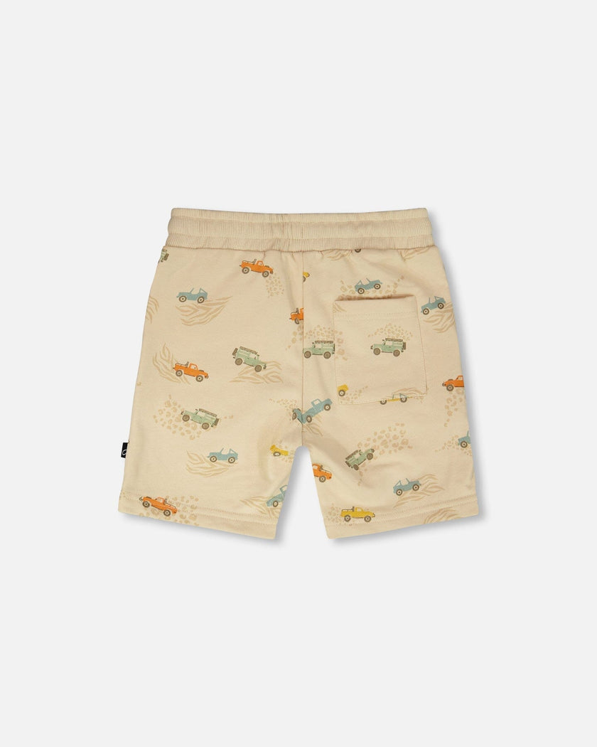 French Terry Shorts Beige Jeep Print