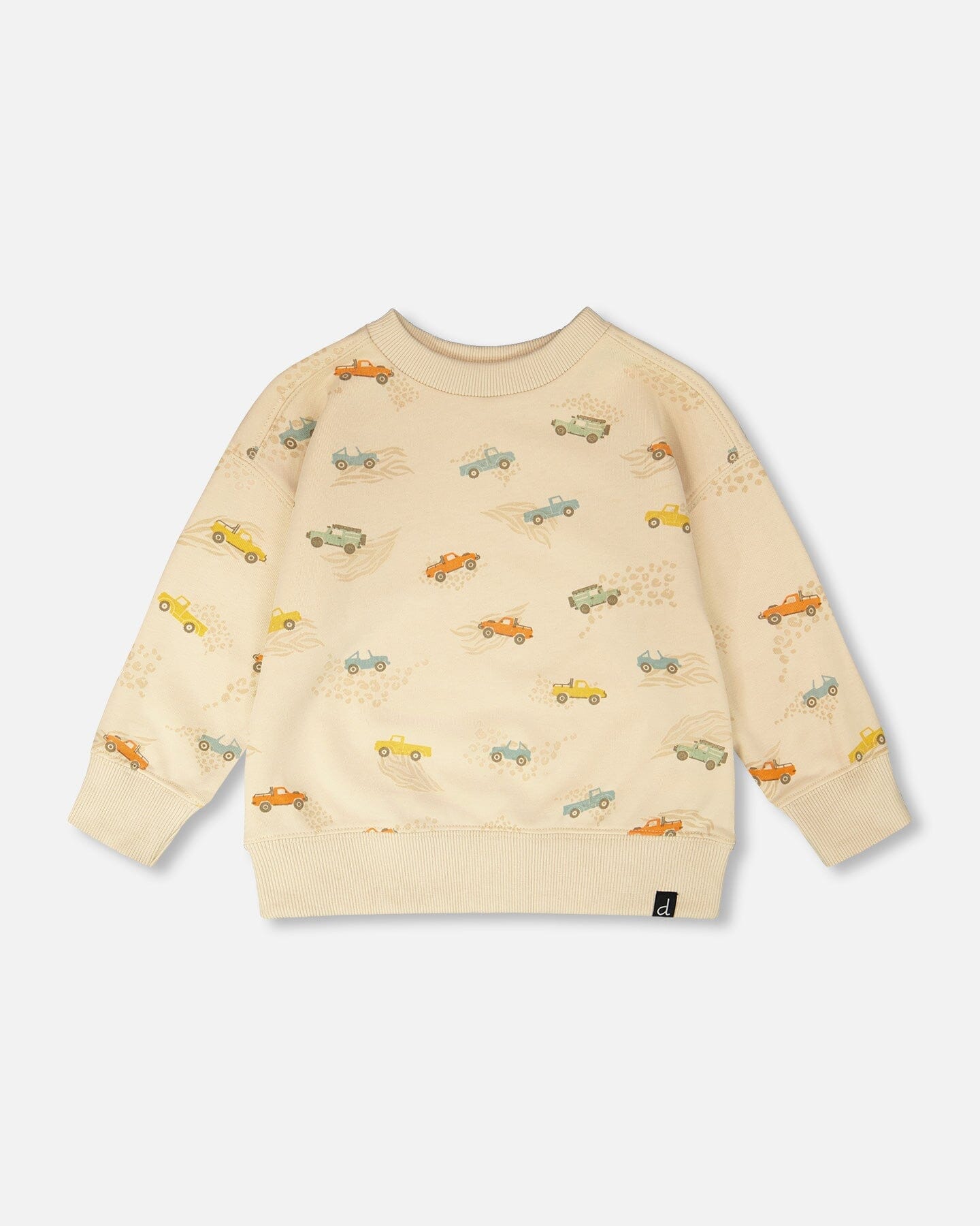 French Terry Sweatshirt Beige Jeep Print