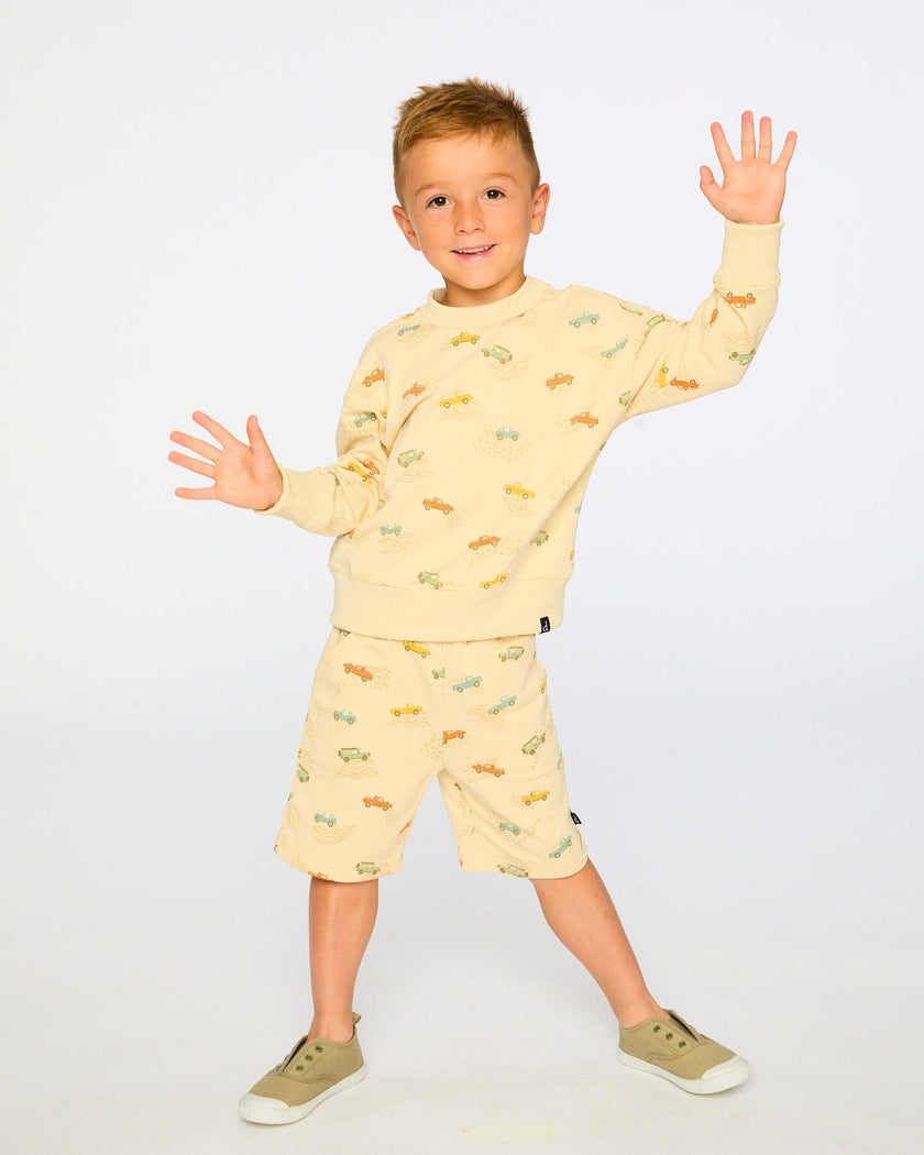 French Terry Sweatshirt Beige Jeep Print
