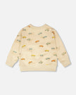 French Terry Sweatshirt Beige Jeep Print