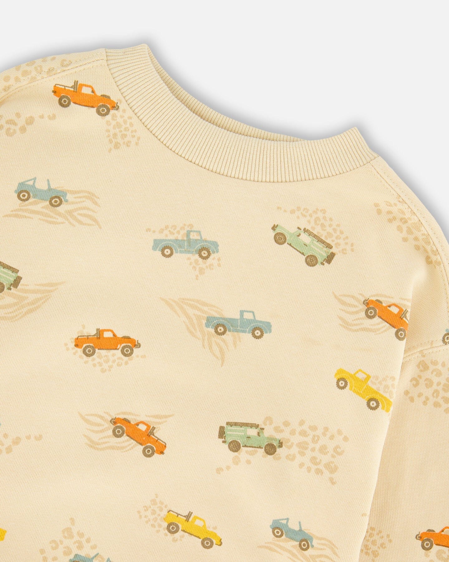 French Terry Sweatshirt Beige Jeep Print