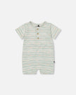 Organic Cotton Romper White Printed Mint Green Lines