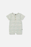 Organic Cotton Romper White Printed Mint Green Lines