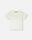 Organic Cotton T-Shirt White Printed Mint Green Lines