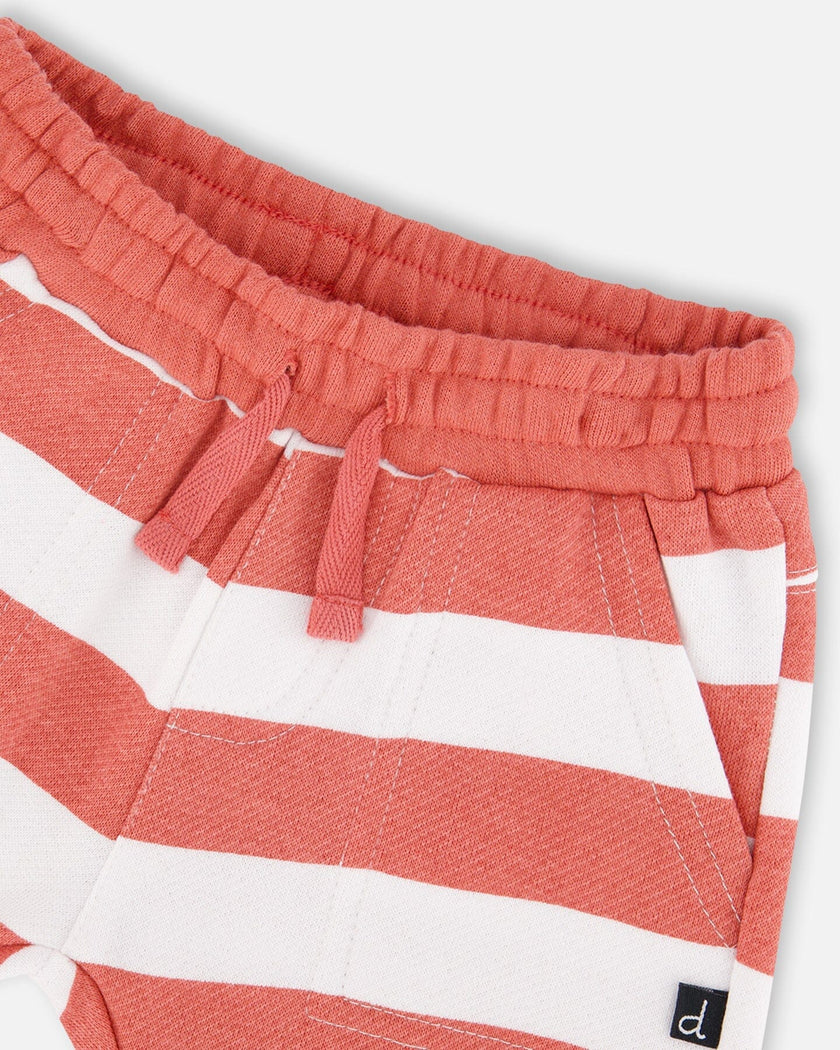 Organic Cotton T-Shirt And Short Set Blue And Brick Stripes