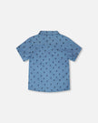 Short Sleeve Chambray Shirt Blue Palm Print