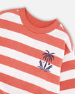 French Terry Sweatshirt Brick And White Stripes